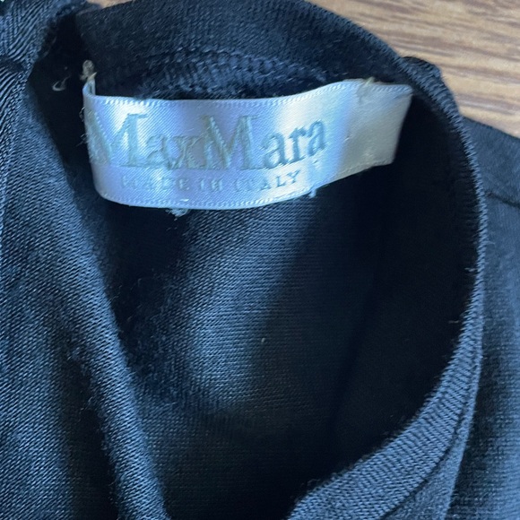 Max Mara Black Sheath Dress Sheer Shoulder Sleeve Leather Trim Made in Italy - Picture 5 of 16